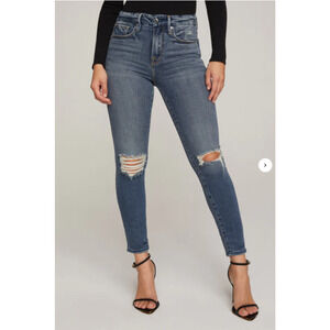 GOOD AMERICAN NWT Good Legs Crop Distressed Jean in Blue261 // 8